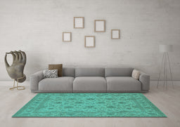 Machine Washable Oriental Turquoise Traditional Area Rugs in a Living Room,, wshurb492turq