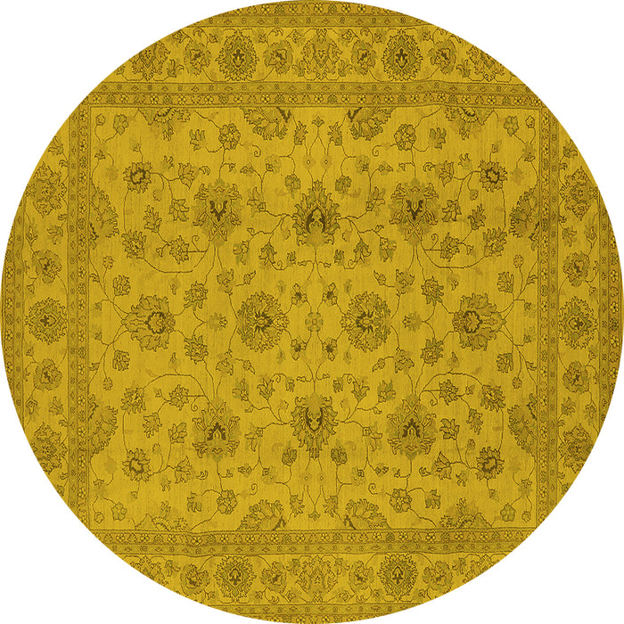 Round Machine Washable Oriental Yellow Traditional Rug, wshurb492yw