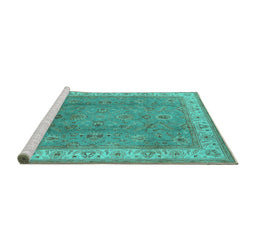Sideview of Machine Washable Oriental Turquoise Traditional Area Rugs, wshurb493turq