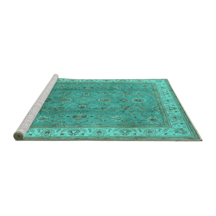 Sideview of Machine Washable Oriental Turquoise Traditional Area Rugs, wshurb493turq