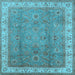 Square Machine Washable Oriental Light Blue Traditional Rug, wshurb493lblu