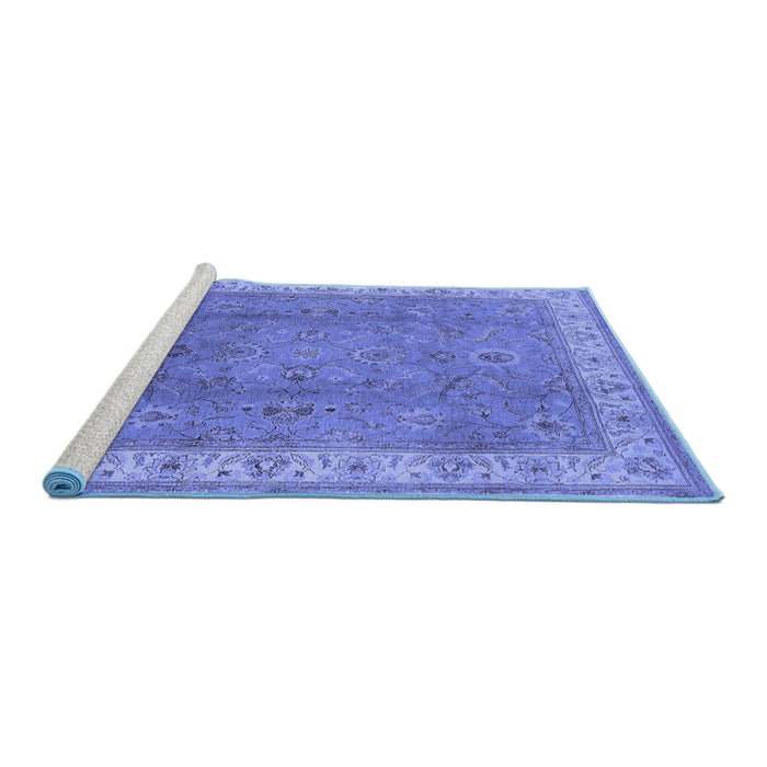 Sideview of Machine Washable Oriental Blue Traditional Rug, wshurb493blu