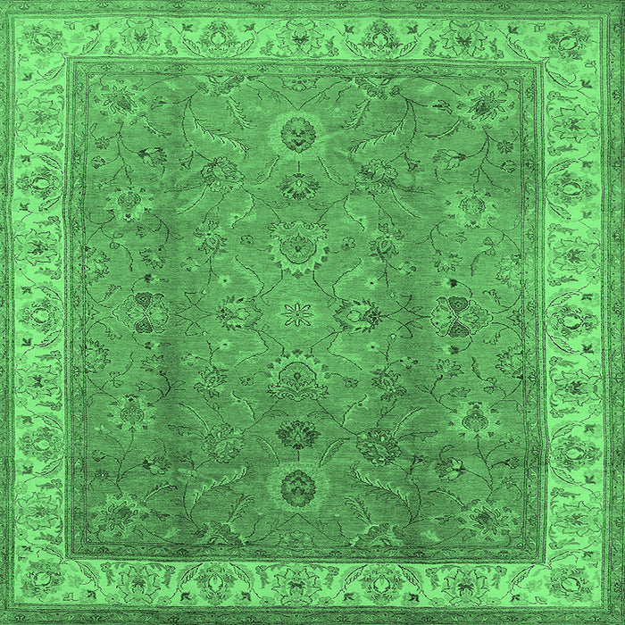 Square Machine Washable Oriental Emerald Green Traditional Area Rugs, wshurb493emgrn
