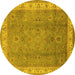 Round Oriental Yellow Traditional Rug, urb493yw