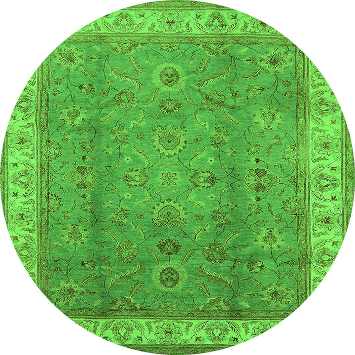Round Machine Washable Oriental Green Traditional Area Rugs, wshurb493grn