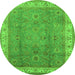 Round Machine Washable Oriental Green Traditional Area Rugs, wshurb493grn