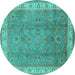 Round Oriental Turquoise Traditional Rug, urb493turq