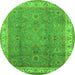 Round Oriental Green Traditional Rug, urb493grn