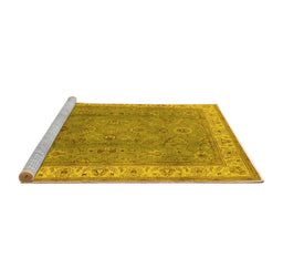 Sideview of Machine Washable Oriental Yellow Traditional Rug, wshurb493yw