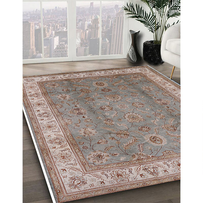 Mid-Century Modern Rosy Brown Pink Oriental Rug in Family Room, urb493