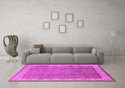 Machine Washable Oriental Pink Traditional Rug in a Living Room, wshurb493pnk