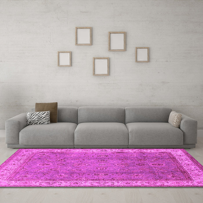Machine Washable Oriental Pink Traditional Rug in a Living Room, wshurb493pnk
