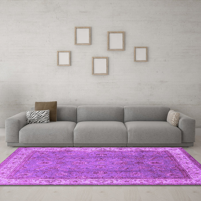 Machine Washable Oriental Purple Traditional Area Rugs in a Living Room, wshurb493pur