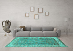Machine Washable Oriental Turquoise Traditional Area Rugs in a Living Room,, wshurb493turq