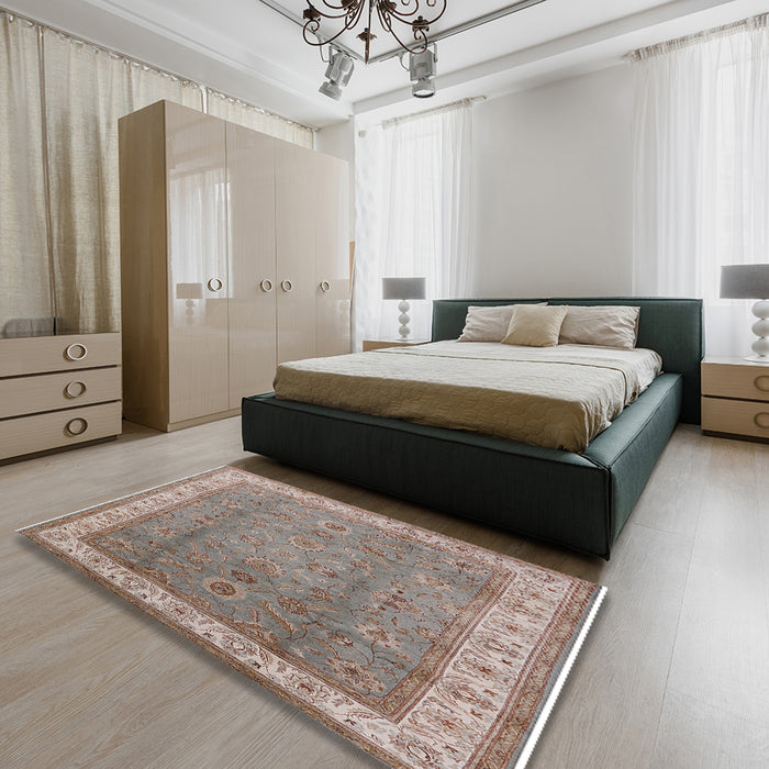 Machine Washable Industrial Modern Rosy Brown Pink Rug in a Bedroom, wshurb493