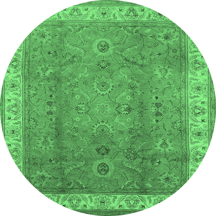 Round Machine Washable Oriental Emerald Green Traditional Area Rugs, wshurb493emgrn
