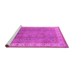Sideview of Machine Washable Oriental Pink Traditional Rug, wshurb493pnk