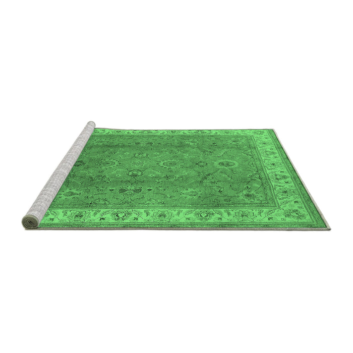 Sideview of Machine Washable Oriental Emerald Green Traditional Area Rugs, wshurb493emgrn