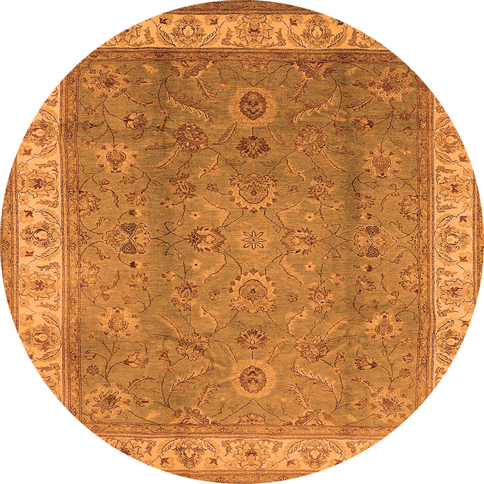 Round Machine Washable Oriental Orange Traditional Area Rugs, wshurb493org