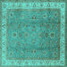 Square Machine Washable Oriental Turquoise Traditional Area Rugs, wshurb493turq