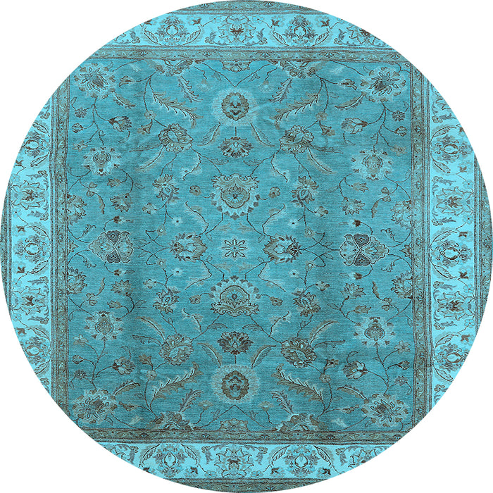 Round Oriental Light Blue Traditional Rug, urb493lblu