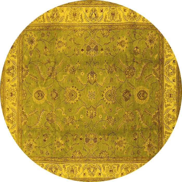 Round Machine Washable Oriental Yellow Traditional Rug, wshurb493yw