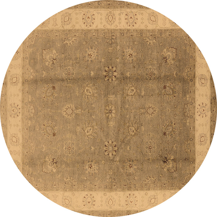 Round Machine Washable Oriental Brown Industrial Rug, wshurb494brn