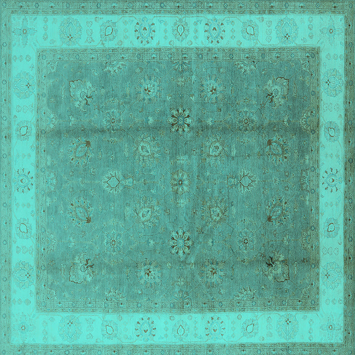 Square Machine Washable Oriental Turquoise Industrial Area Rugs, wshurb494turq