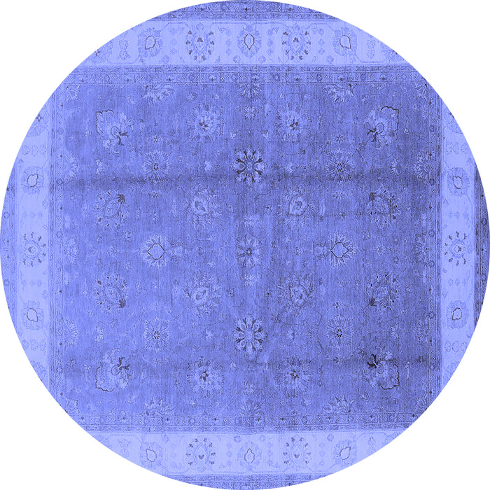 Round Machine Washable Oriental Blue Industrial Rug, wshurb494blu