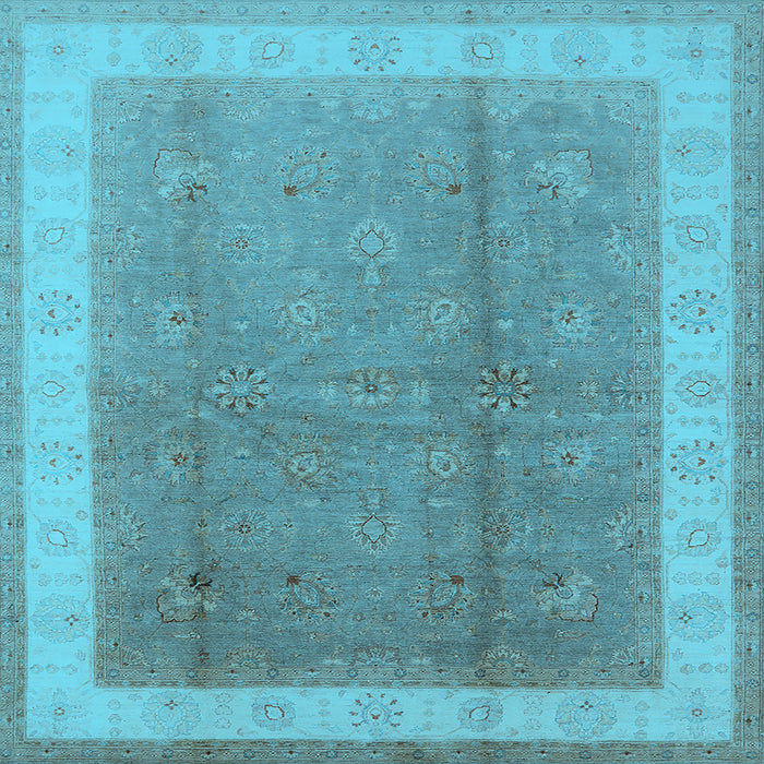 Square Machine Washable Oriental Light Blue Industrial Rug, wshurb494lblu