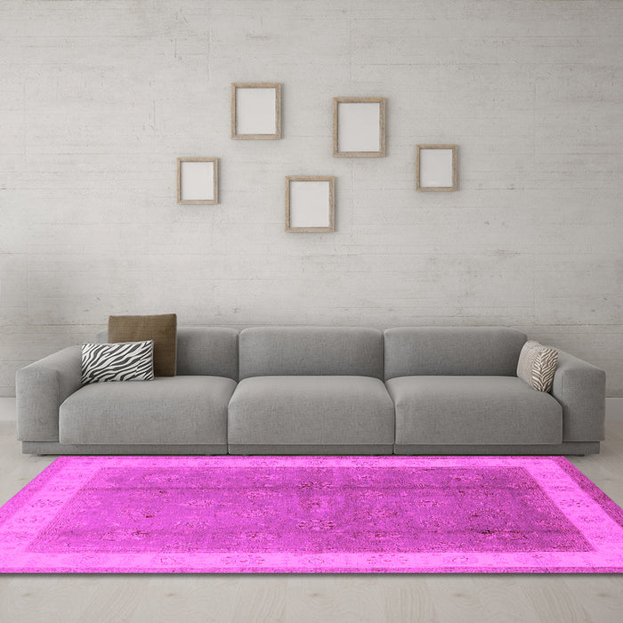Machine Washable Oriental Pink Industrial Rug in a Living Room, wshurb494pnk