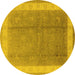 Round Oriental Yellow Industrial Rug, urb494yw