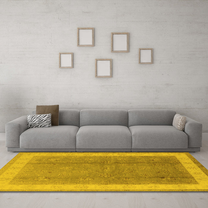 Machine Washable Oriental Yellow Industrial Rug in a Living Room, wshurb494yw