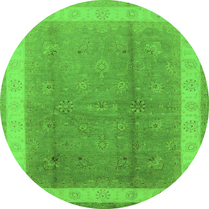 Round Machine Washable Oriental Green Industrial Area Rugs, wshurb494grn