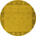 Round Oriental Yellow Traditional Rug, urb495yw