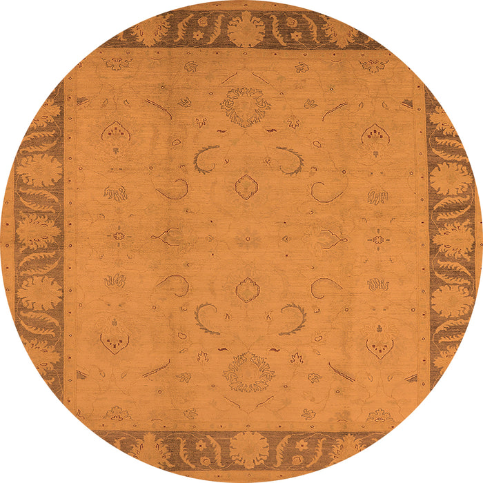 Round Machine Washable Oriental Orange Traditional Area Rugs, wshurb495org