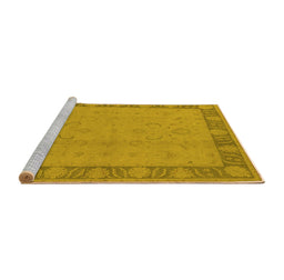 Sideview of Machine Washable Oriental Yellow Traditional Rug, wshurb495yw