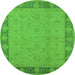 Round Machine Washable Oriental Green Traditional Area Rugs, wshurb495grn