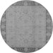 Round Machine Washable Oriental Gray Traditional Rug, wshurb495gry