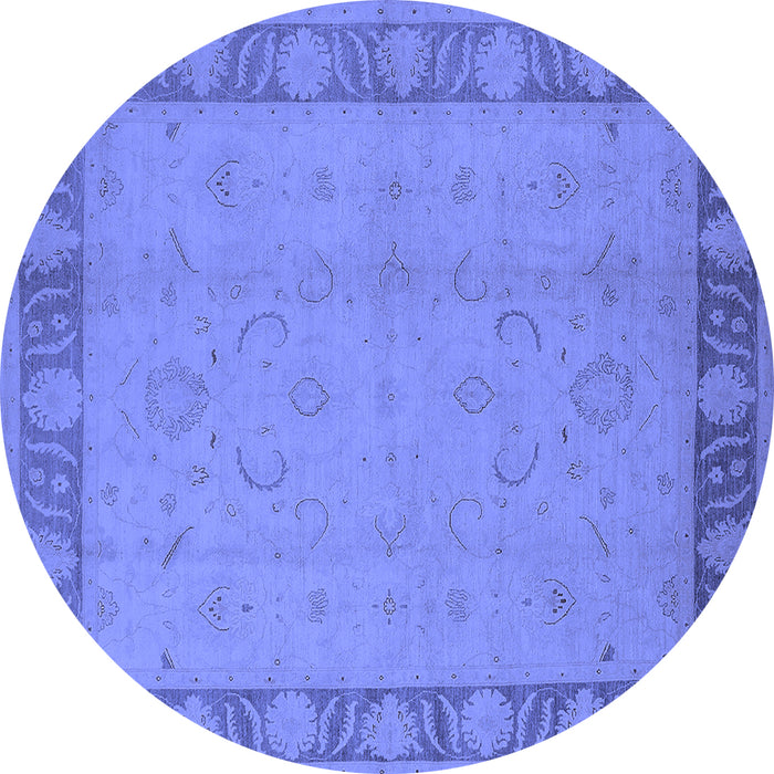 Round Machine Washable Oriental Blue Traditional Rug, wshurb495blu