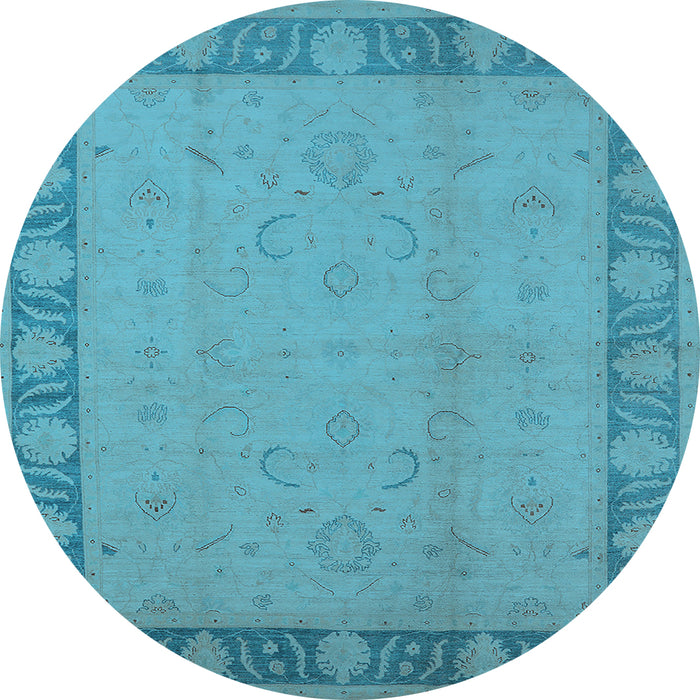 Round Oriental Light Blue Traditional Rug, urb495lblu
