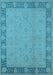 Machine Washable Oriental Light Blue Traditional Rug, wshurb495lblu