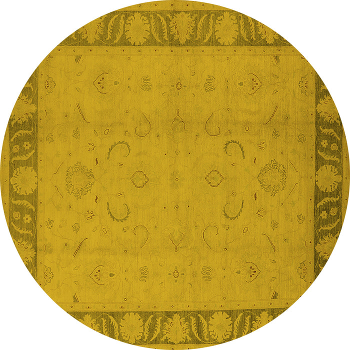 Round Machine Washable Oriental Yellow Traditional Rug, wshurb495yw