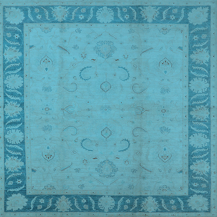 Square Machine Washable Oriental Light Blue Traditional Rug, wshurb495lblu