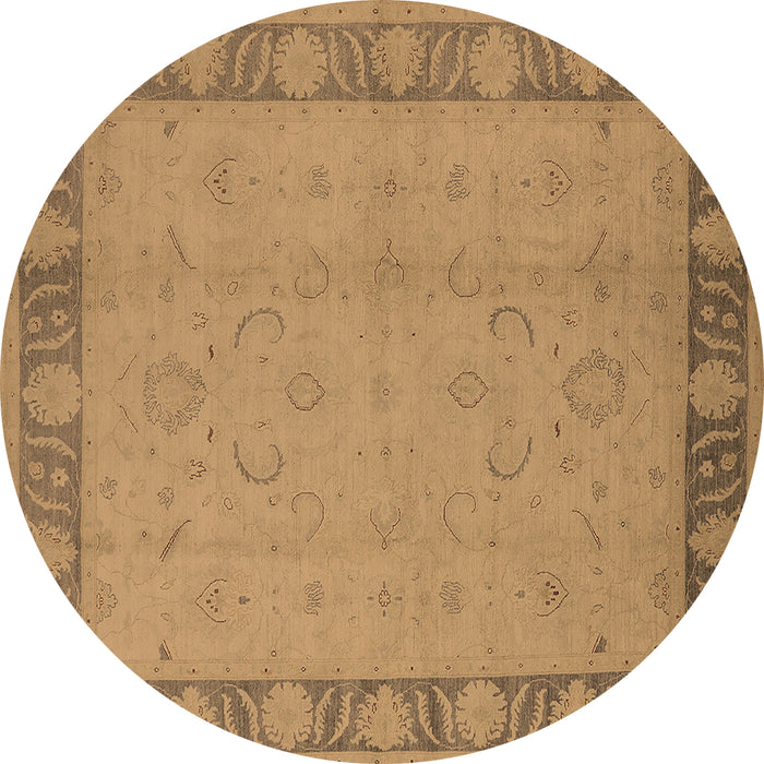 Round Machine Washable Oriental Brown Traditional Rug, wshurb495brn