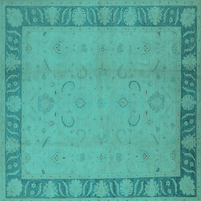 Square Machine Washable Oriental Turquoise Traditional Area Rugs, wshurb495turq