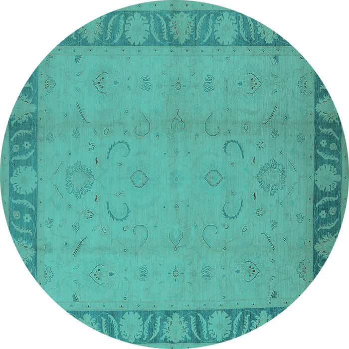 Round Oriental Turquoise Traditional Rug, urb495turq