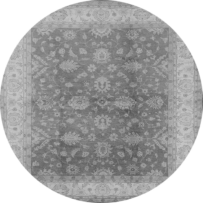 Round Machine Washable Oriental Gray Traditional Rug, wshurb496gry