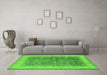 Machine Washable Oriental Green Traditional Area Rugs in a Living Room,, wshurb496grn