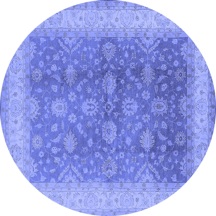 Round Machine Washable Oriental Blue Traditional Rug, wshurb496blu